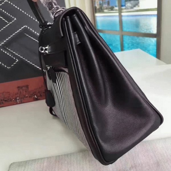Contrefaçon Sac à main Hermès Kelly Lakis 32cm Toile et Swift Noir – Image 8