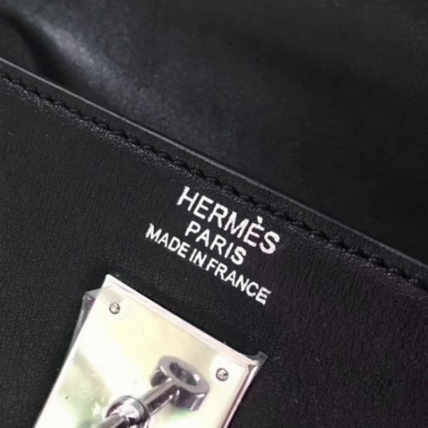 Contrefaçon Sac à main Hermès Kelly Lakis 32cm Toile et Swift Noir – Image 4