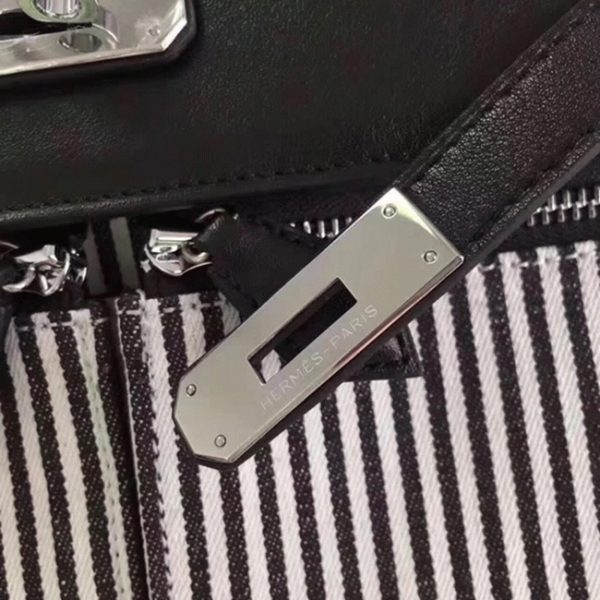 Contrefaçon Sac à main Hermès Kelly Lakis 32cm Toile et Swift Noir – Image 2