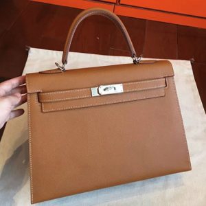 Contrefaçon Sac à main Hermès Kelly Sellier 32cm Marron Epsom