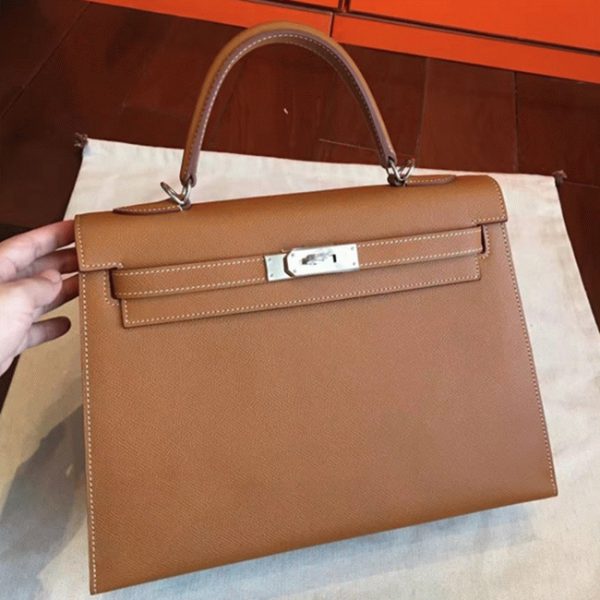 Contrefaçon Sac à main Hermès Kelly Sellier 32cm Marron Epsom