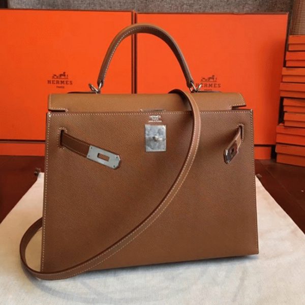 Contrefaçon Sac à main Hermès Kelly Sellier 32cm Marron Epsom – Image 3