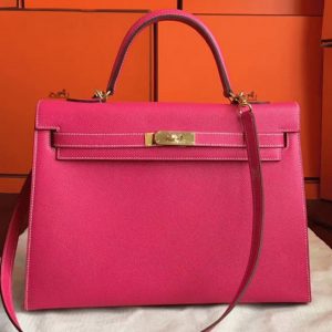 Fausse Sac à main Hermès Kelly Sellier 32cm Rose Tyrien Epsom