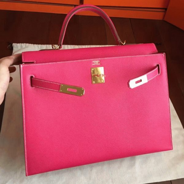 Fausse Sac à main Hermès Kelly Sellier 32cm Rose Tyrien Epsom – Image 3