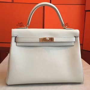 Fausse Sac à main Hermès Kelly Retourne 32cm Ivoire Swift