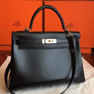 Réplique Sac à main Hermès Kelly Retourne 32cm Noir Box
