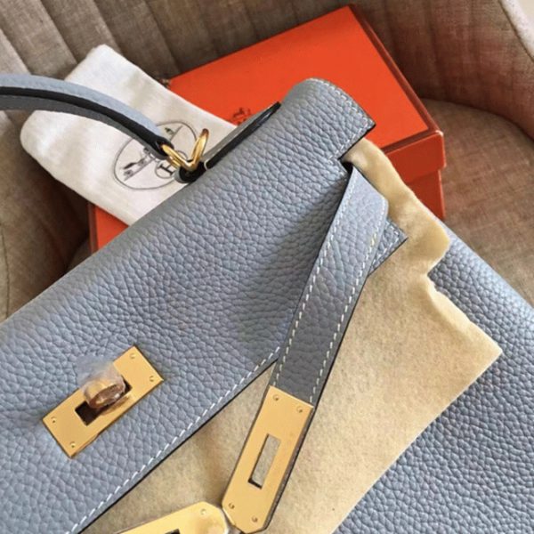 Fausse Sac à main Hermès Kelly Retourne 32cm Bleu Lin Clémence – Image 6