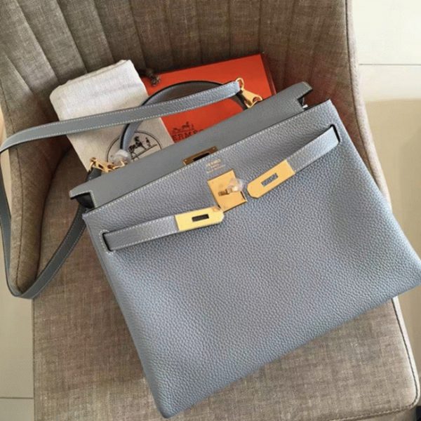 Fausse Sac à main Hermès Kelly Retourne 32cm Bleu Lin Clémence – Image 5
