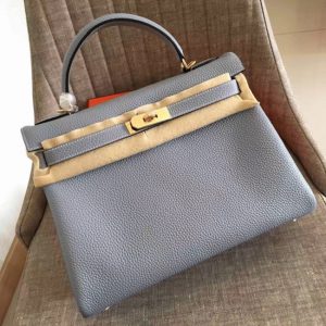 Fausse Sac à main Hermès Kelly Retourne 32cm Bleu Lin Clémence