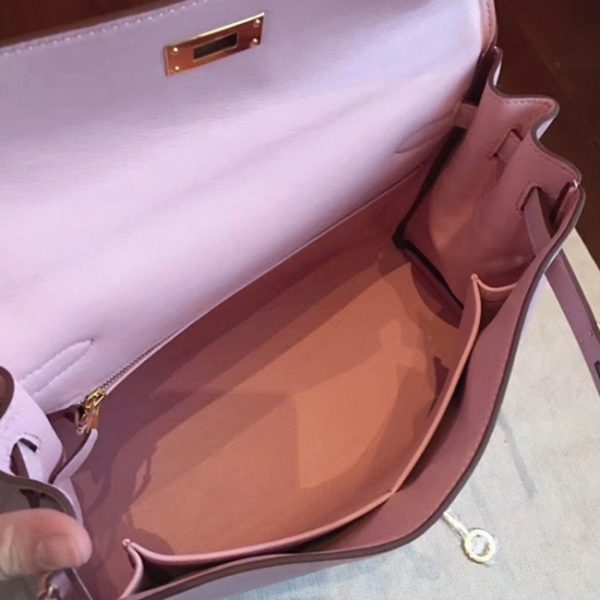 Contrefa?on Sac à main Hermès Kelly Retourne 32cm Rose Dragée Swift – Image 4