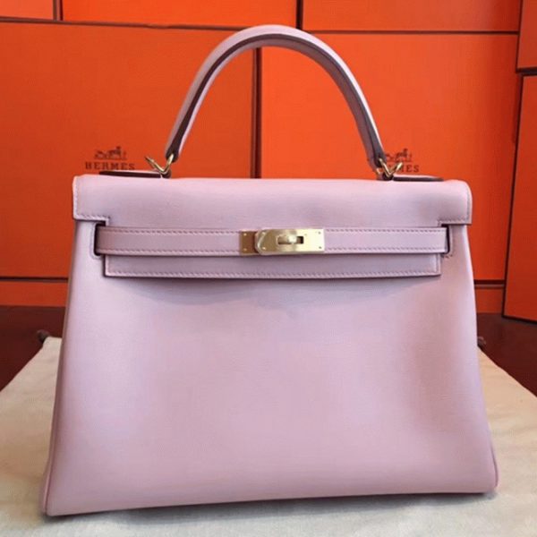 Contrefa?on Sac à main Hermès Kelly Retourne 32cm Rose Dragée Swift