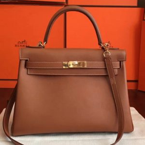 Fausse Sac à main Hermès Kelly Retourne 32cm Marron Swift