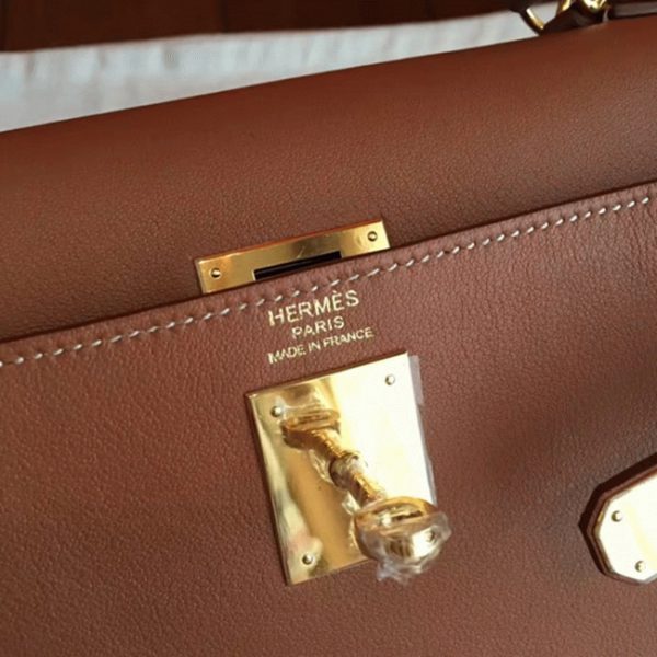 Fausse Sac à main Hermès Kelly Retourne 32cm Marron Swift – Image 7