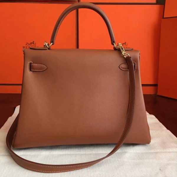 Fausse Sac à main Hermès Kelly Retourne 32cm Marron Swift – Image 4