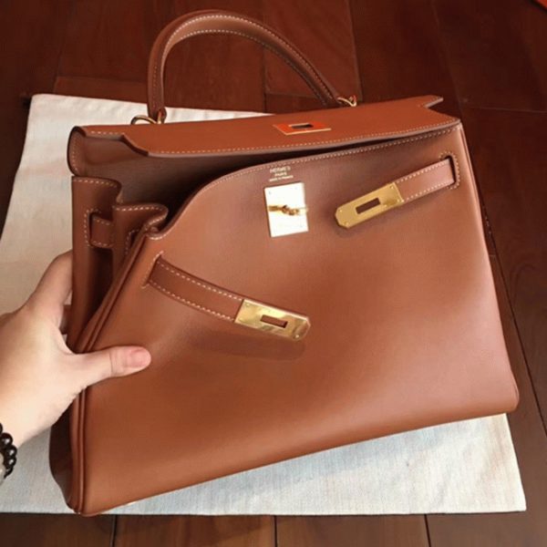 Fausse Sac à main Hermès Kelly Retourne 32cm Marron Swift – Image 3