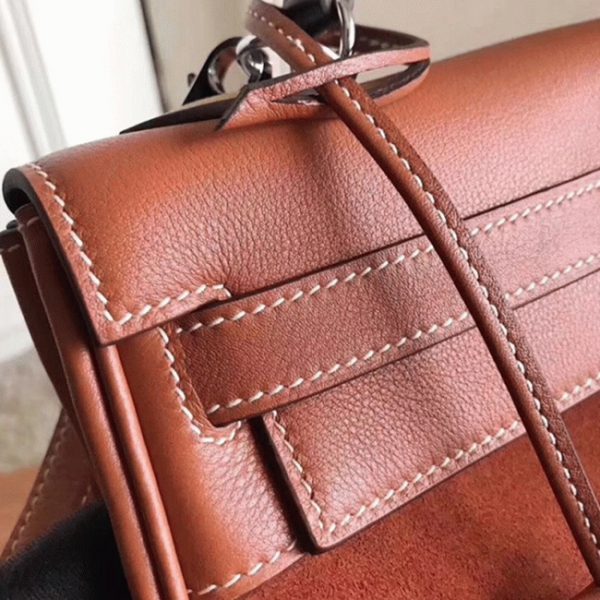 Fausse Sac à main Hermès Kelly 32cm avec Poignée Zigzag Suède Marron – Image 7