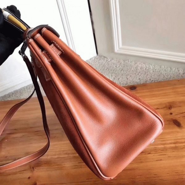 Fausse Sac à main Hermès Kelly 32cm avec Poignée Zigzag Suède Marron – Image 6