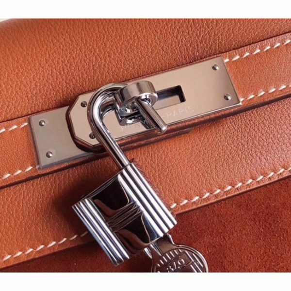 Fausse Sac à main Hermès Kelly 32cm avec Poignée Zigzag Suède Marron – Image 5