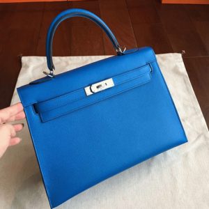 Fausse Sac à main Hermès Kelly Sellier 32cm Bleu Epsom
