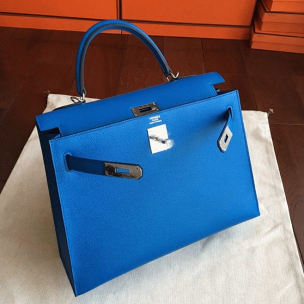Fausse Sac à main Hermès Kelly Sellier 32cm Bleu Epsom – Image 5