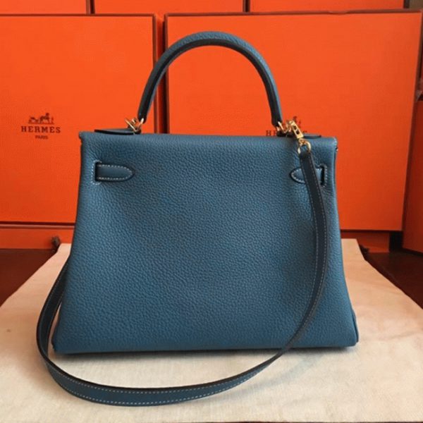 Réplique Sac à main Hermès Kelly Retourne 32cm Bleu Jean Clémence – Image 8