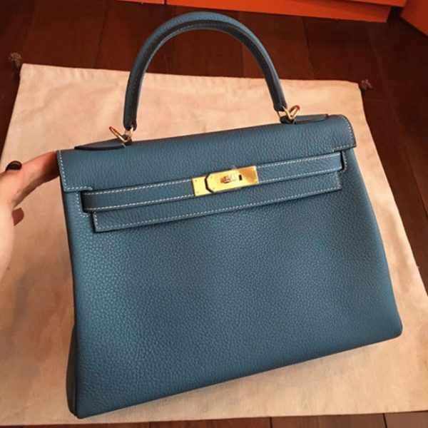 Réplique Sac à main Hermès Kelly Retourne 32cm Bleu Jean Clémence