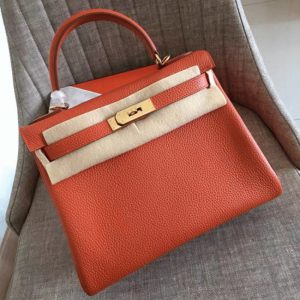 Contrefaçon Sac à main Hermès Kelly Retourne 32cm Orange Clémence