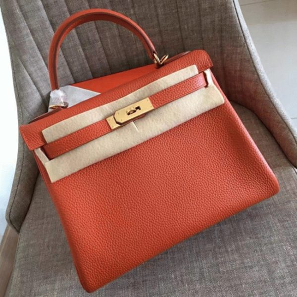 Contrefaçon Sac à main Hermès Kelly Retourne 32cm Orange Clémence