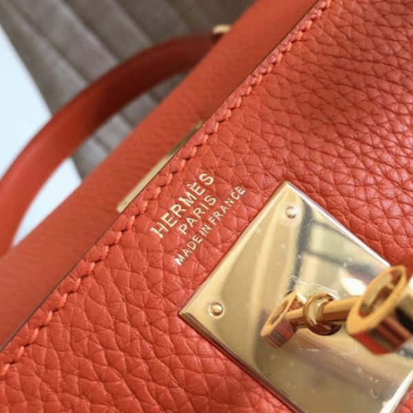 Contrefaçon Sac à main Hermès Kelly Retourne 32cm Orange Clémence – Image 2