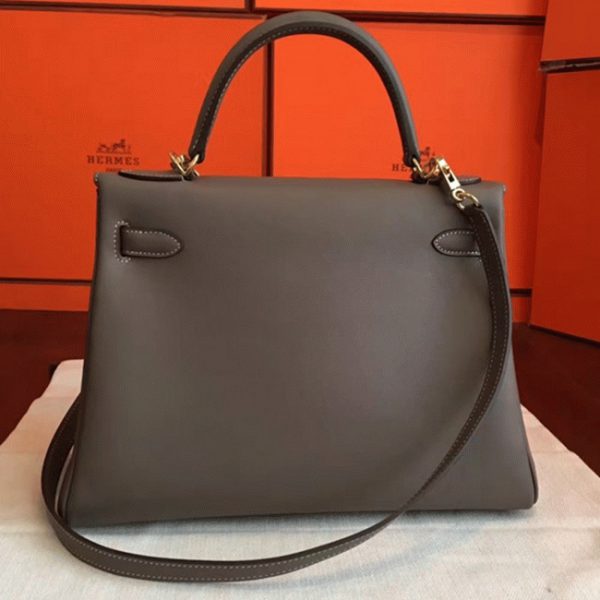 Copie de luxe Sac à main Hermès Kelly Retourne 32cm étoupe Swift – Image 7