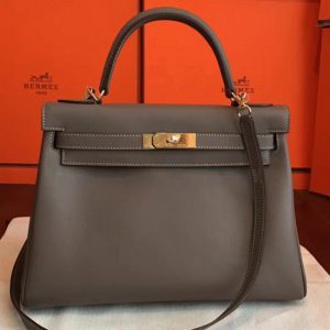 Copie de luxe Sac à main Hermès Kelly Retourne 32cm étoupe Swift
