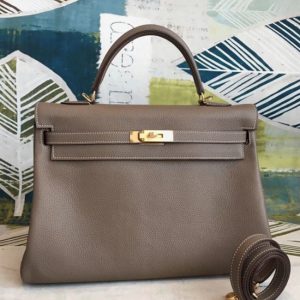 Contrefaçon Sac à main Hermès Kelly 35cm Taupe Clémence