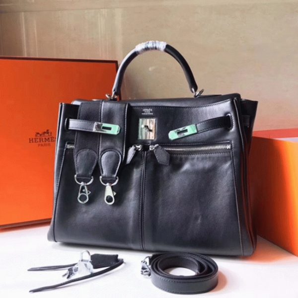 Fausse Sac à main Hermès Kelly Lakis 35cm Noir – Image 3