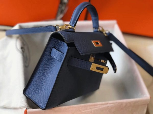 Faux Sac Kelly Mini II Hermès Agate Bleue – Image 4