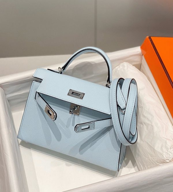 Faux Sac Kelly Mini II Hermès Bleu Brume – Image 10