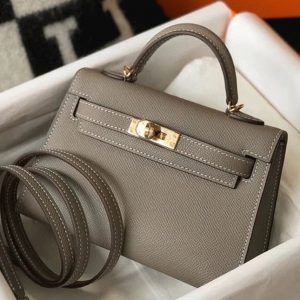 Faux Sac Kelly Mini II Hermès Gris Asphalte