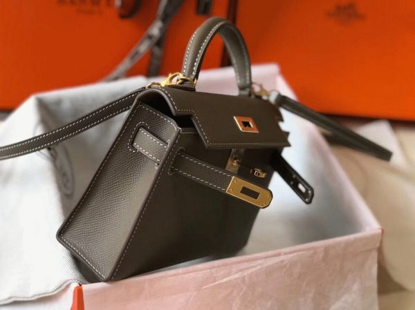 Réplique Sac Kelly Mini II Hermès Gris Taupe – Image 3