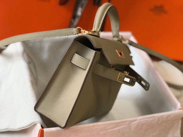 Faux Sac Kelly Mini II Hermès Gris Tourterelle – Image 2