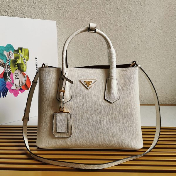 Contrefaçon sac cabas Prada Double Medium en blanc – Image 8