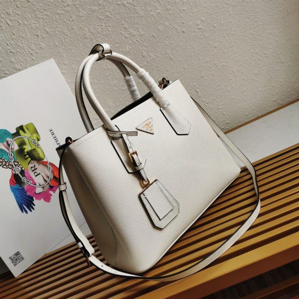 Contrefaçon sac cabas Prada Double Medium en blanc – Image 4