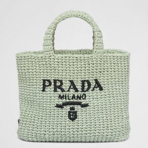 Réplique petit cabas Prada en fil effet raphia aqua (crochet)