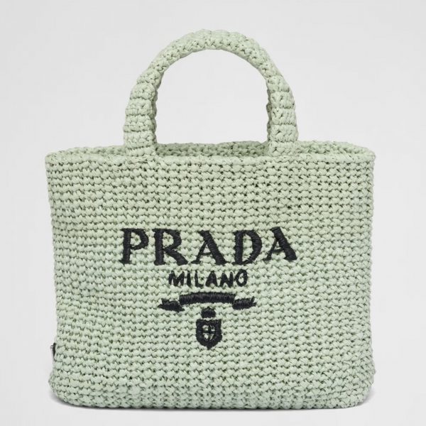 Réplique petit cabas Prada en fil effet raphia aqua (crochet)