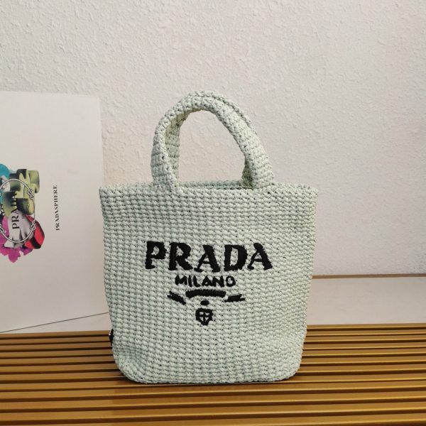Réplique petit cabas Prada en fil effet raphia aqua (crochet) – Image 4