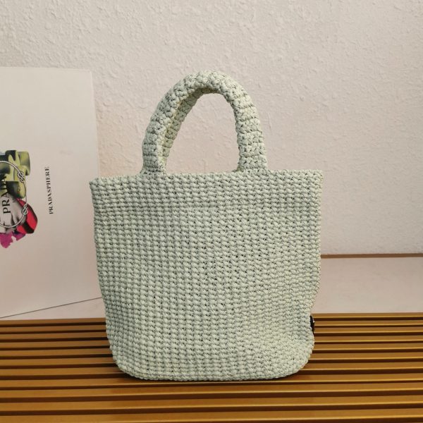Réplique petit cabas Prada en fil effet raphia aqua (crochet) – Image 3