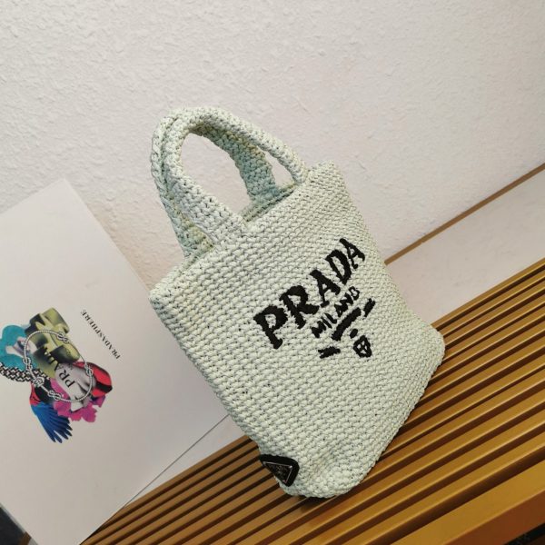 Réplique petit cabas Prada en fil effet raphia aqua (crochet) – Image 2