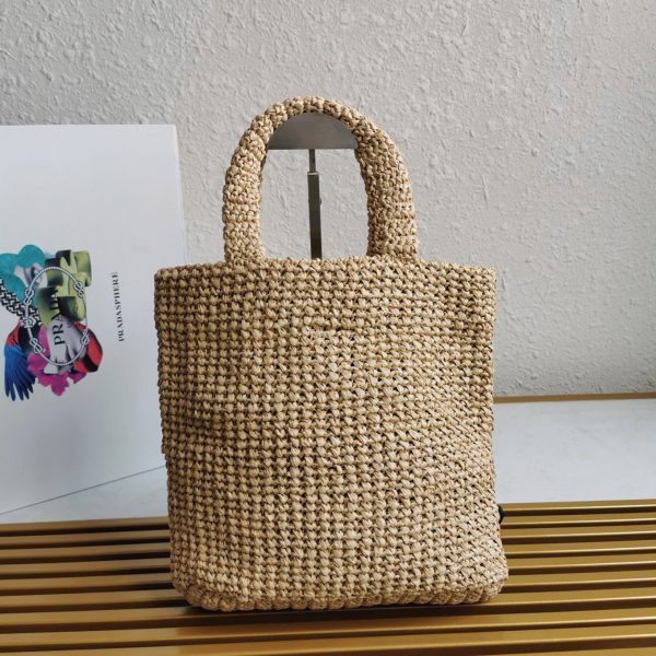 Contrefaçon petit cabas Prada en fil effet raphia beige (crochet) – Image 7