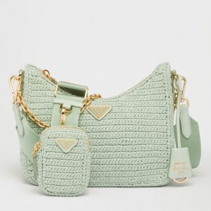 Réplique sac crochet Prada Re-Edition en aqua