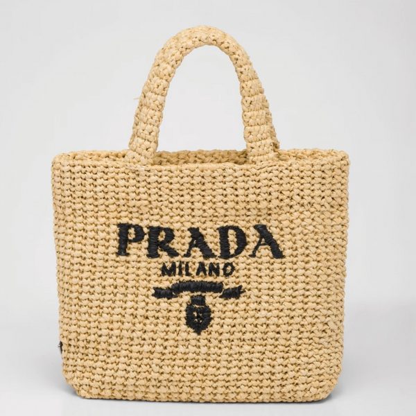 Contrefaçon petit cabas Prada en fil effet raphia beige (crochet)