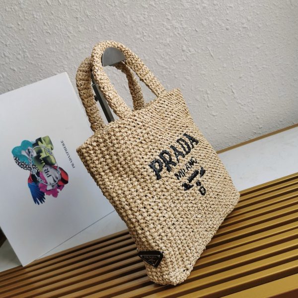 Contrefaçon petit cabas Prada en fil effet raphia beige (crochet) – Image 4