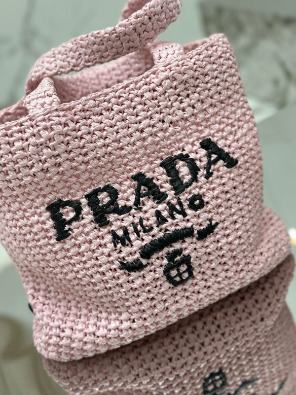 Réplique petit cabas Prada en fil effet raphia rose (crochet) – Image 8
